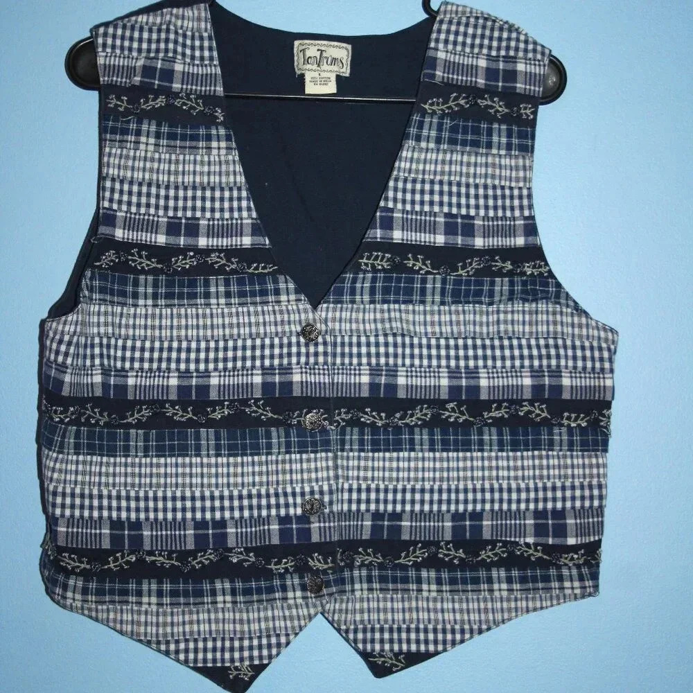 TanTrums Corduroy Backed Vest 100% Cotton Size Large Vintage Metal Buttons